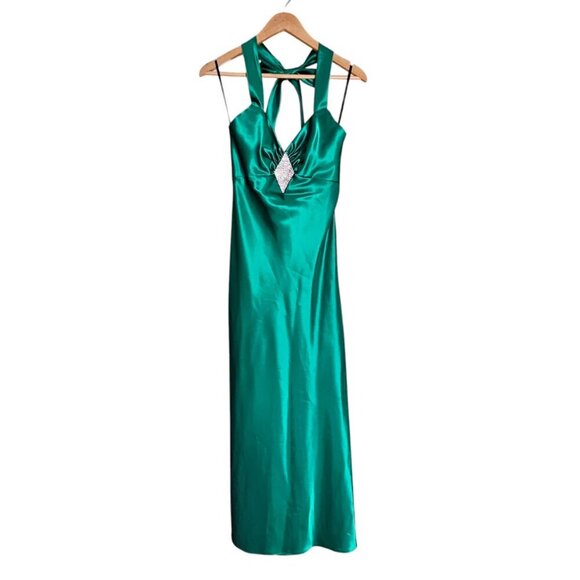 Women's - Jessica McClintock for Gunne Sax Green Satin Formal Gown, Size 7/8 - Picture 2 of 16